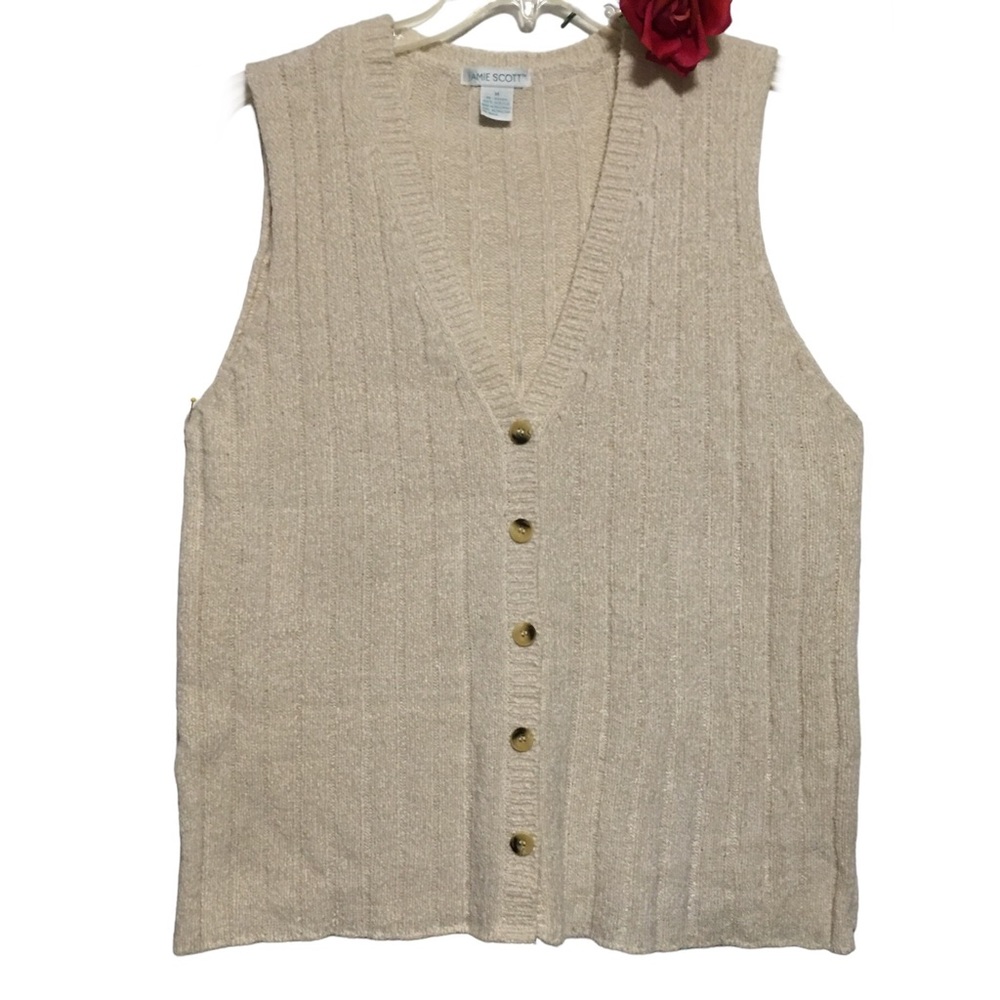 Jamie Scott Cream Cable Knit button up vest Med EUC